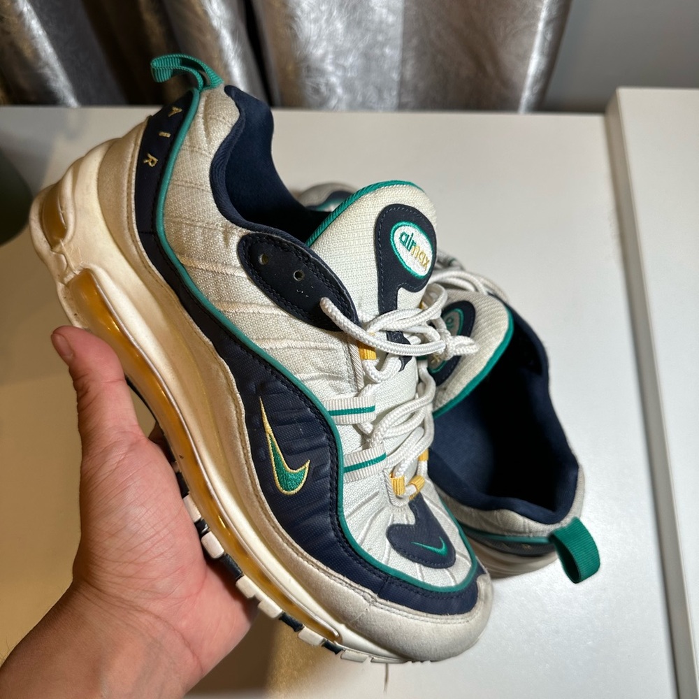 Nike Air Max 98 in Cream, Navy, and Green